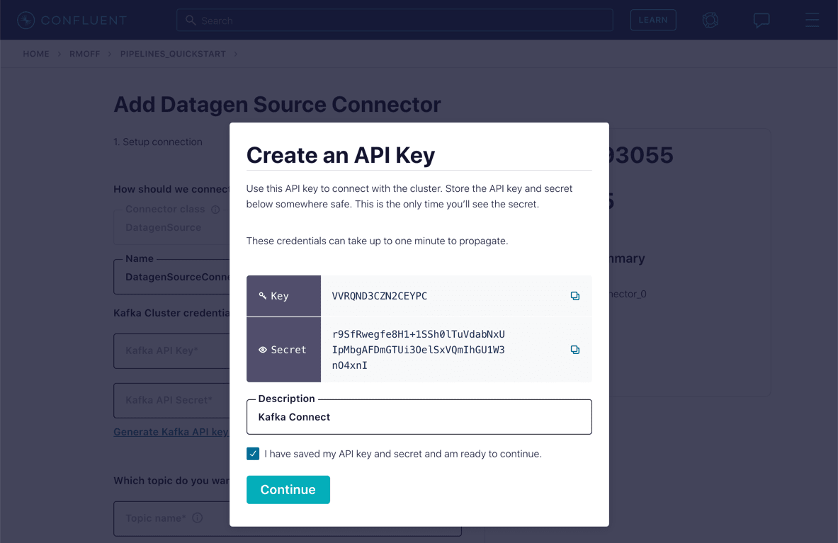 Generating Kafka API Key & Secret - Kafka Data Pipeline